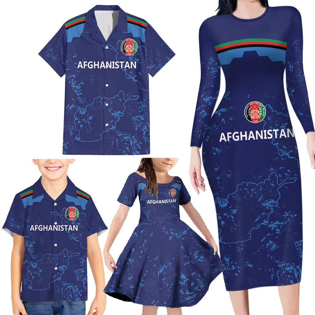 Afghan Atalans Cricket Custom Family Matching Long Sleeve Bodycon Dress and Hawaiian Shirt Afghanistan Map with Sporty Style LT9 - Wonder Print Shop