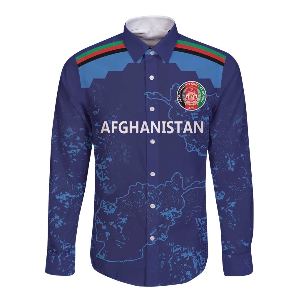 Afghan Atalans Cricket Custom Long Sleeve Button Shirt Afghanistan Map with Sporty Style - Wonder Print Shop