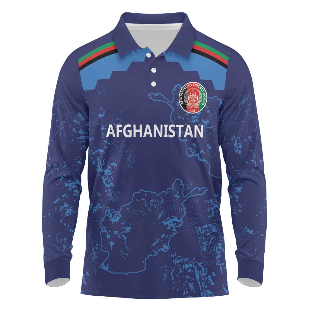 Afghan Atalans Cricket Custom Long Sleeve Polo Shirt Afghanistan Map with Sporty Style - Wonder Print Shop