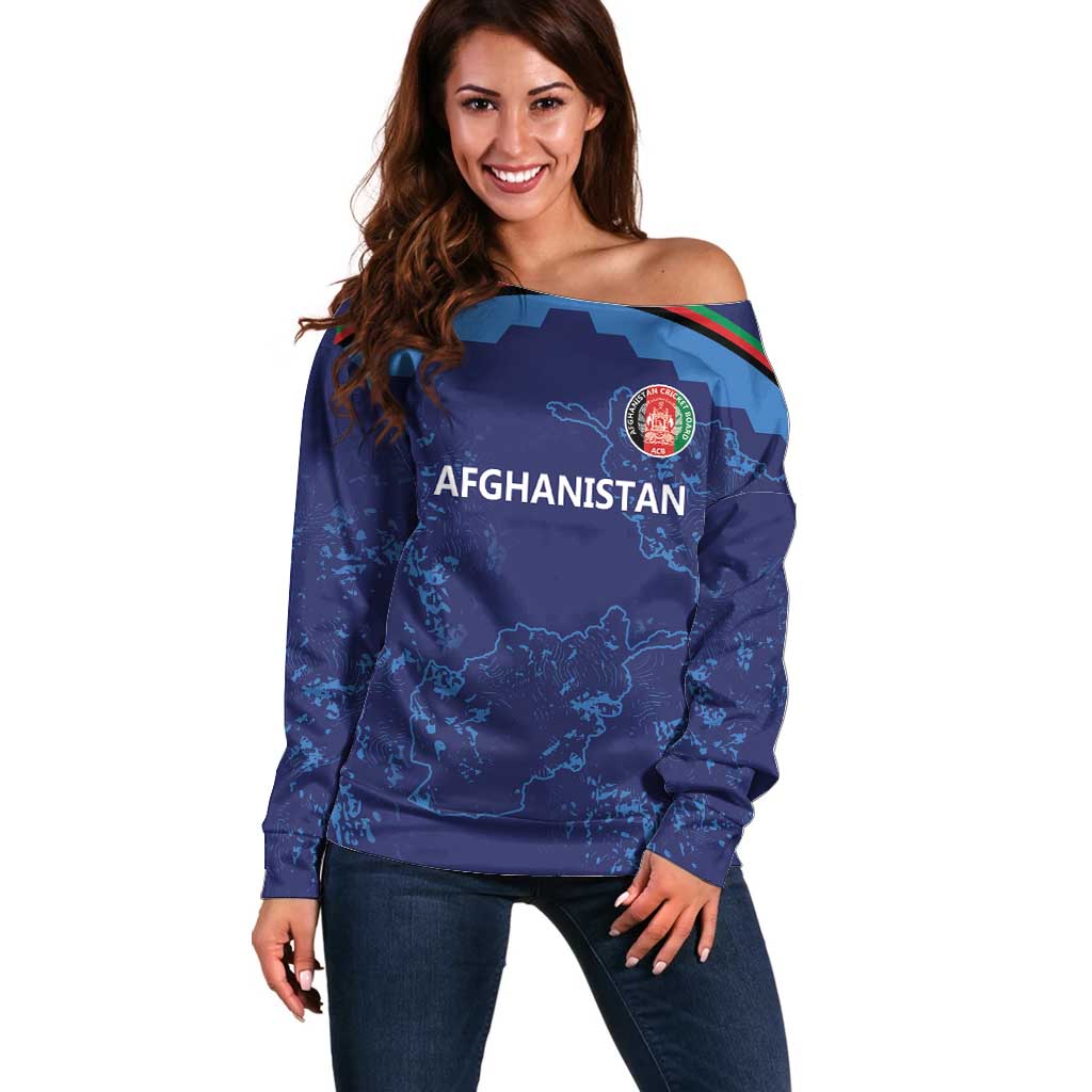 Afghan Atalans Cricket Custom Off Shoulder Sweater Afghanistan Map with Sporty Style