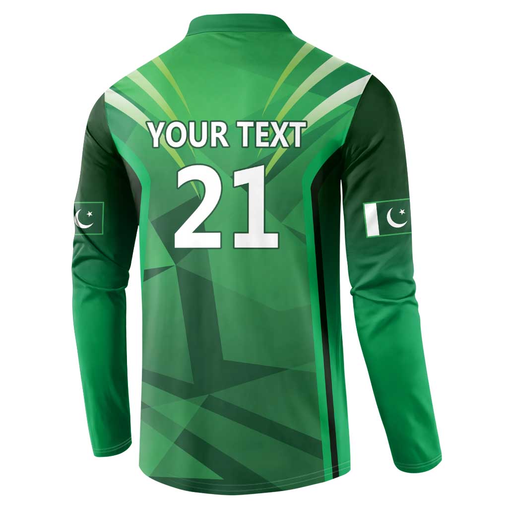 Green button-front sweatshirt with back text 'YOUR TEXT' and number '21'