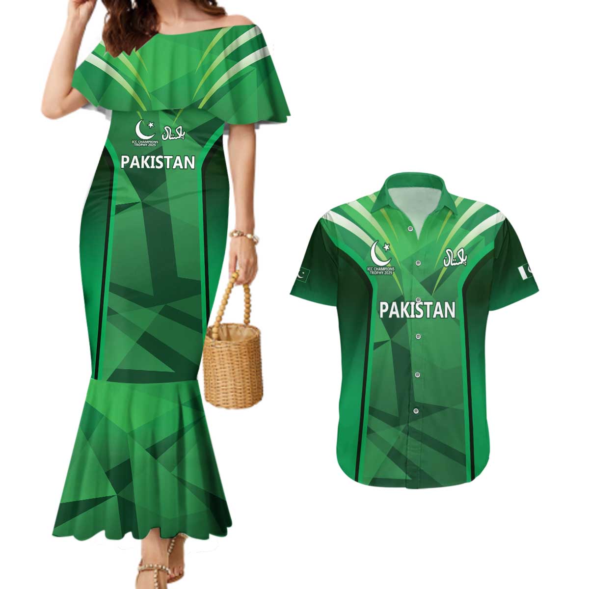 Pakistan Cricket Custom Couples Matching Mermaid Dress and Hawaiian Shirt The Green Shirts with Sporty Pattern LT9 - Wonder Print Shop