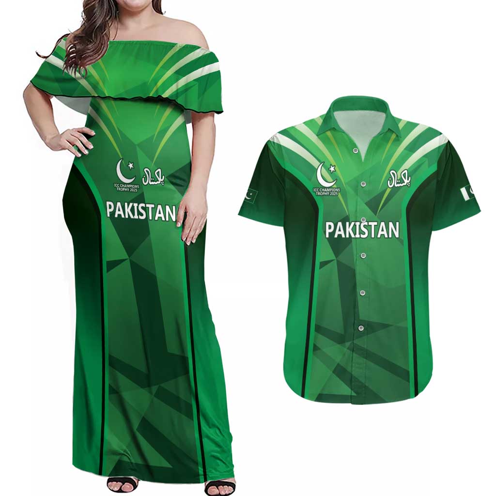 Pakistan Cricket Custom Couples Matching Off Shoulder Maxi Dress and Hawaiian Shirt The Green Shirts with Sporty Pattern LT9 - Wonder Print Shop