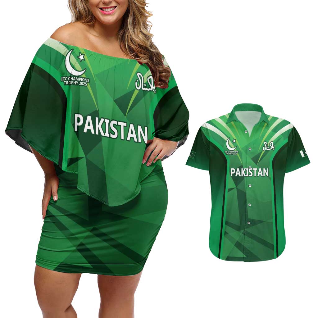 Pakistan Cricket Custom Couples Matching Off Shoulder Short Dress and Hawaiian Shirt The Green Shirts with Sporty Pattern LT9 - Wonder Print Shop