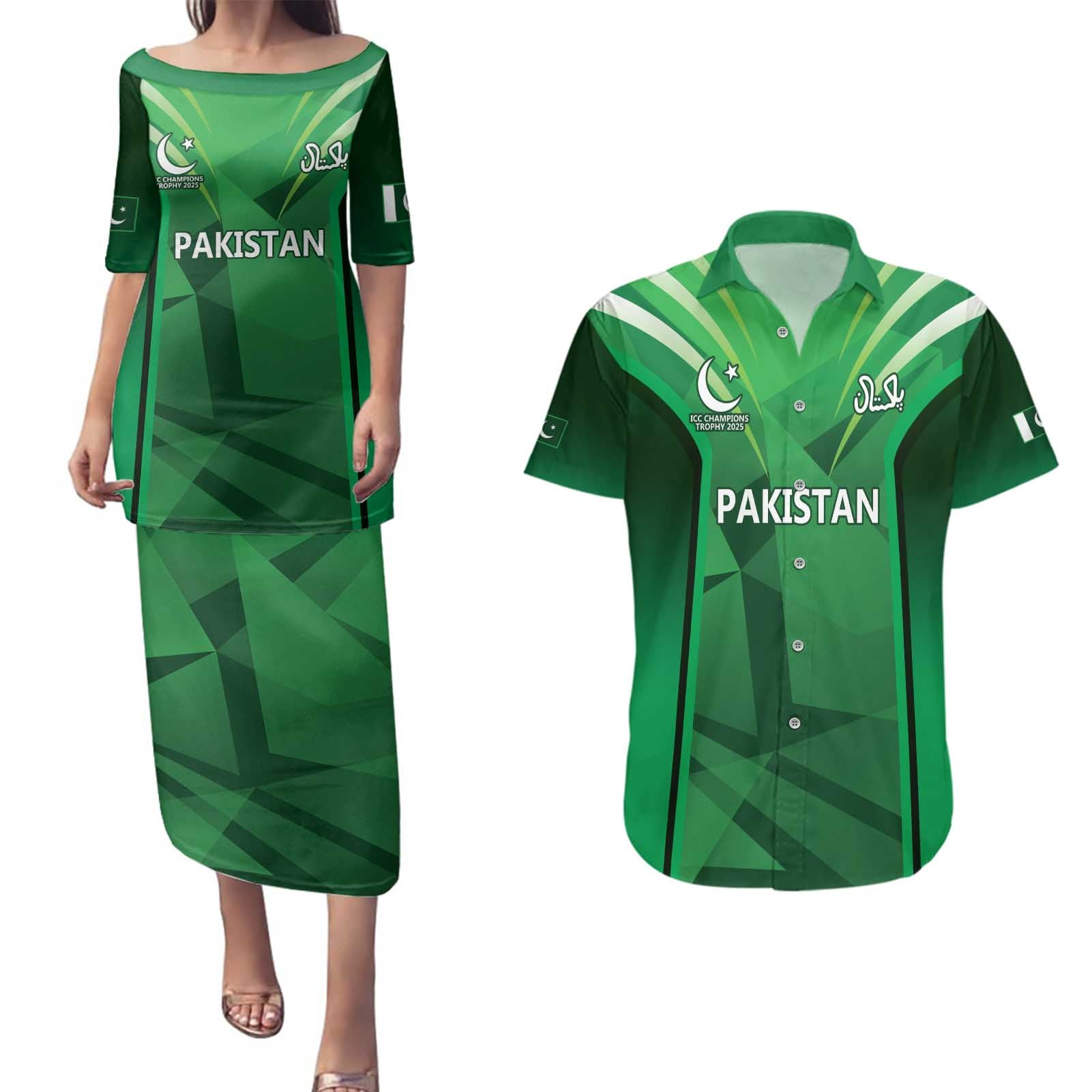 Pakistan Cricket Custom Couples Matching Puletasi and Hawaiian Shirt The Green Shirts with Sporty Pattern LT9 - Wonder Print Shop