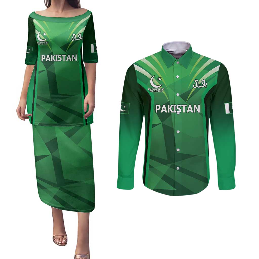 Pakistan Cricket Custom Couples Matching Puletasi and Long Sleeve Button Shirt The Green Shirts with Sporty Pattern LT9 - Wonder Print Shop