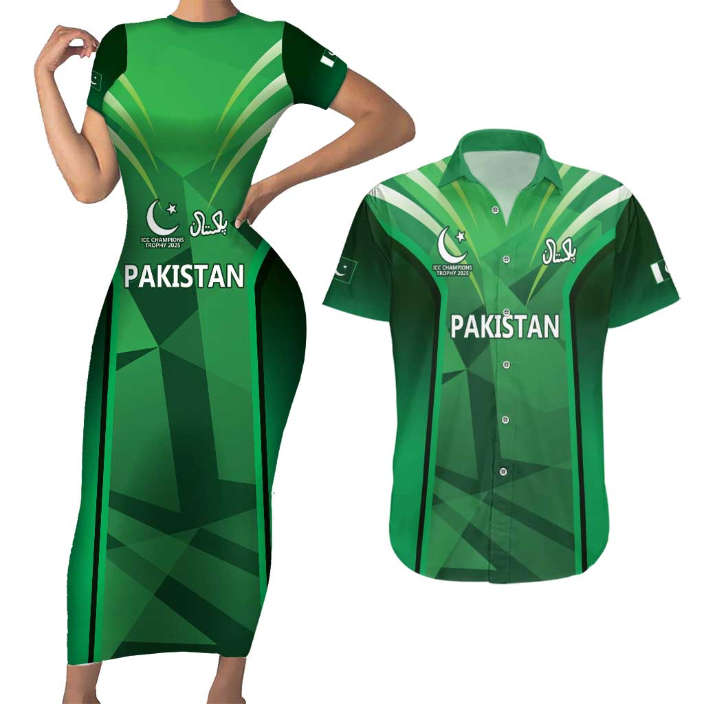 Pakistan Cricket Custom Couples Matching Short Sleeve Bodycon Dress and Hawaiian Shirt The Green Shirts with Sporty Pattern LT9 - Wonder Print Shop