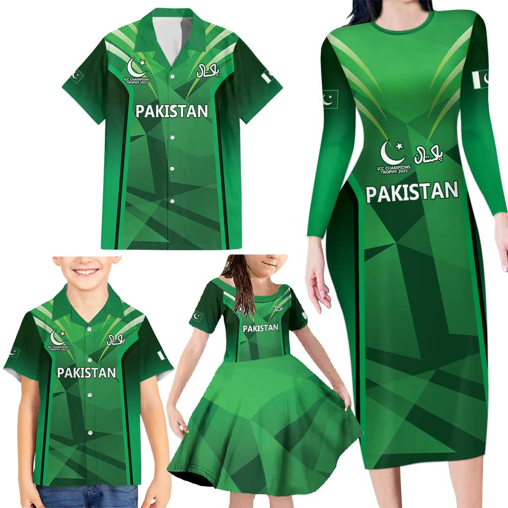 Pakistan Cricket Custom Family Matching Long Sleeve Bodycon Dress and Hawaiian Shirt The Green Shirts with Sporty Pattern LT9 - Wonder Print Shop