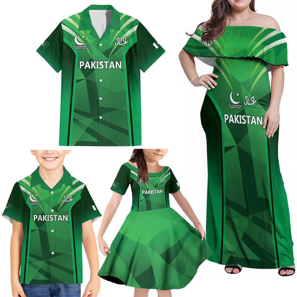 Pakistan Cricket Custom Family Matching Off Shoulder Maxi Dress and Hawaiian Shirt The Green Shirts with Sporty Pattern LT9 - Wonder Print Shop