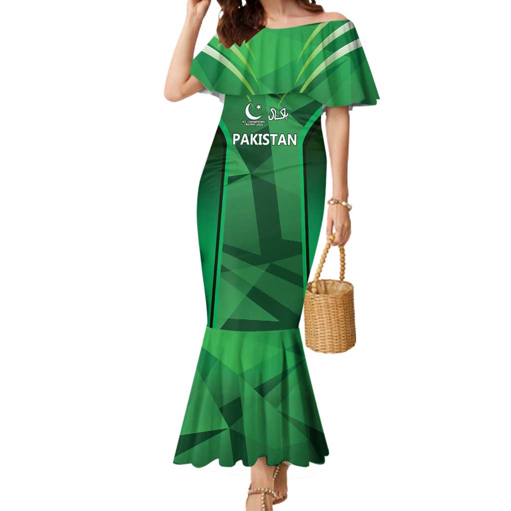 Pakistan Cricket Custom Mermaid Dress The Green Shirts with Sporty Pattern - Wonder Print Shop