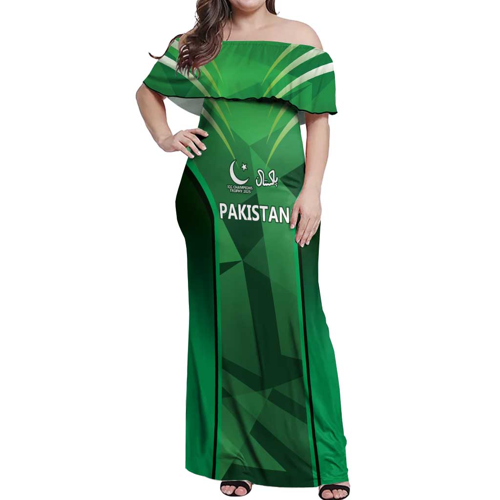 Pakistan Cricket Custom Off Shoulder Maxi Dress The Green Shirts with Sporty Pattern - Wonder Print Shop