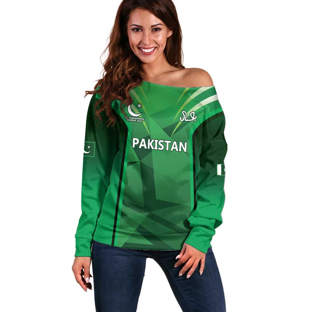 Pakistan Cricket Custom Off Shoulder Sweater The Green Shirts with Sporty Pattern