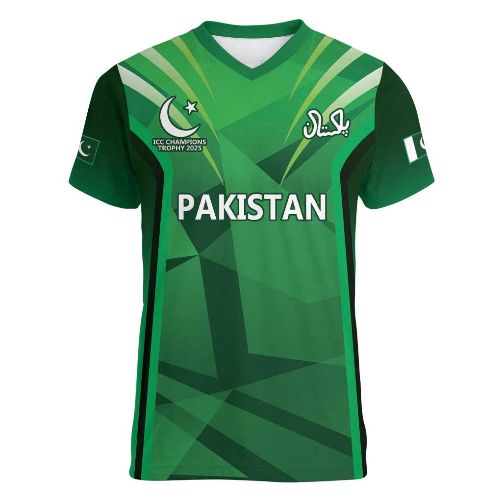 Pakistan Cricket Custom Women V-Neck T-Shirt The Green Shirts with Sporty Pattern