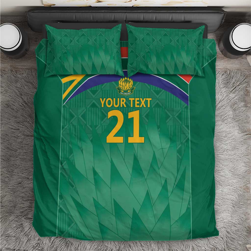 Green South Africa cricket bedding set, duvet and 2 pillowcases, crest and 'Your text 21'