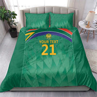 Green South Africa cricket duvet and 2 pillowcases with crest, arc stripes, and 'Your text 21'