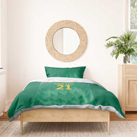 Green South Africa cricket bedding set with duvet and 2 pillowcases, crest and 'Your text 21' on front