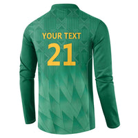 Green button-up cricket sweatshirt back with 'YOUR TEXT' and number 21