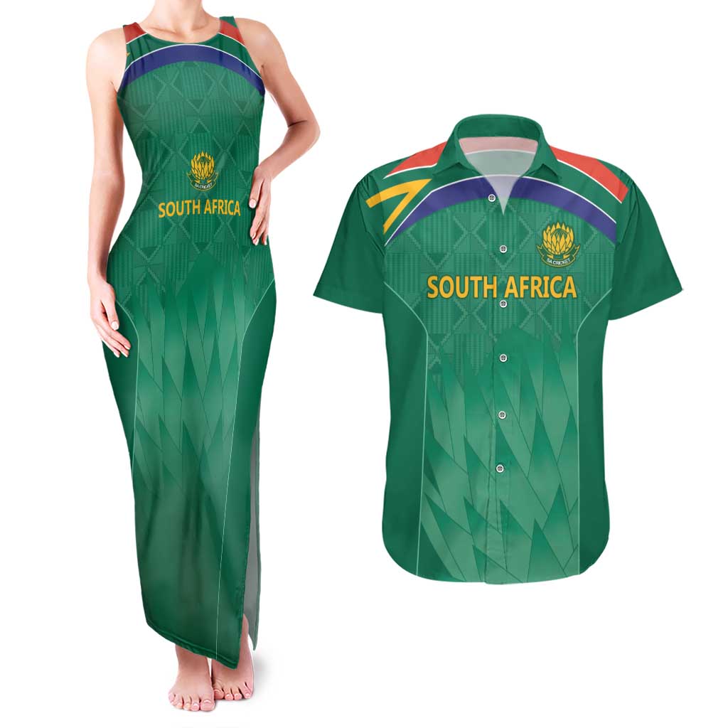 South Africa Cricket Custom Couples Matching Tank Maxi Dress and Hawaiian Shirt Proteas Green LT9 - Wonder Print Shop