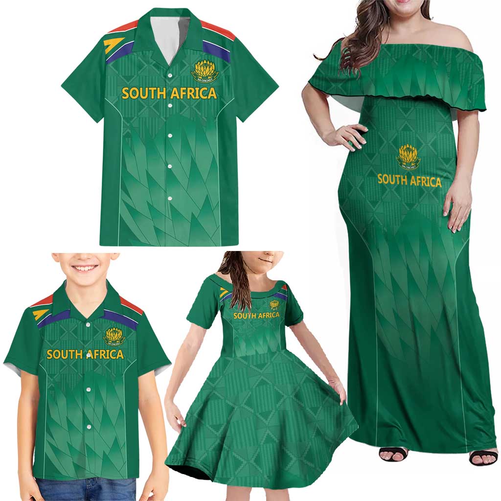 South Africa Cricket Custom Family Matching Off Shoulder Maxi Dress and Hawaiian Shirt Proteas Green LT9 - Wonder Print Shop