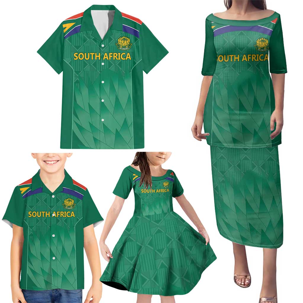 South Africa Cricket Custom Family Matching Puletasi and Hawaiian Shirt Proteas Green - Wonder Print Shop