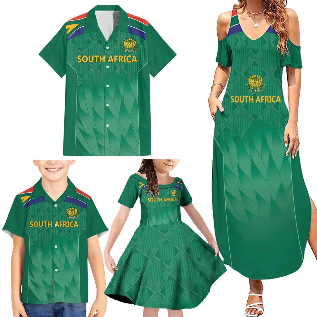 South Africa Cricket Custom Family Matching Summer Maxi Dress and Hawaiian Shirt Proteas Green - Wonder Print Shop