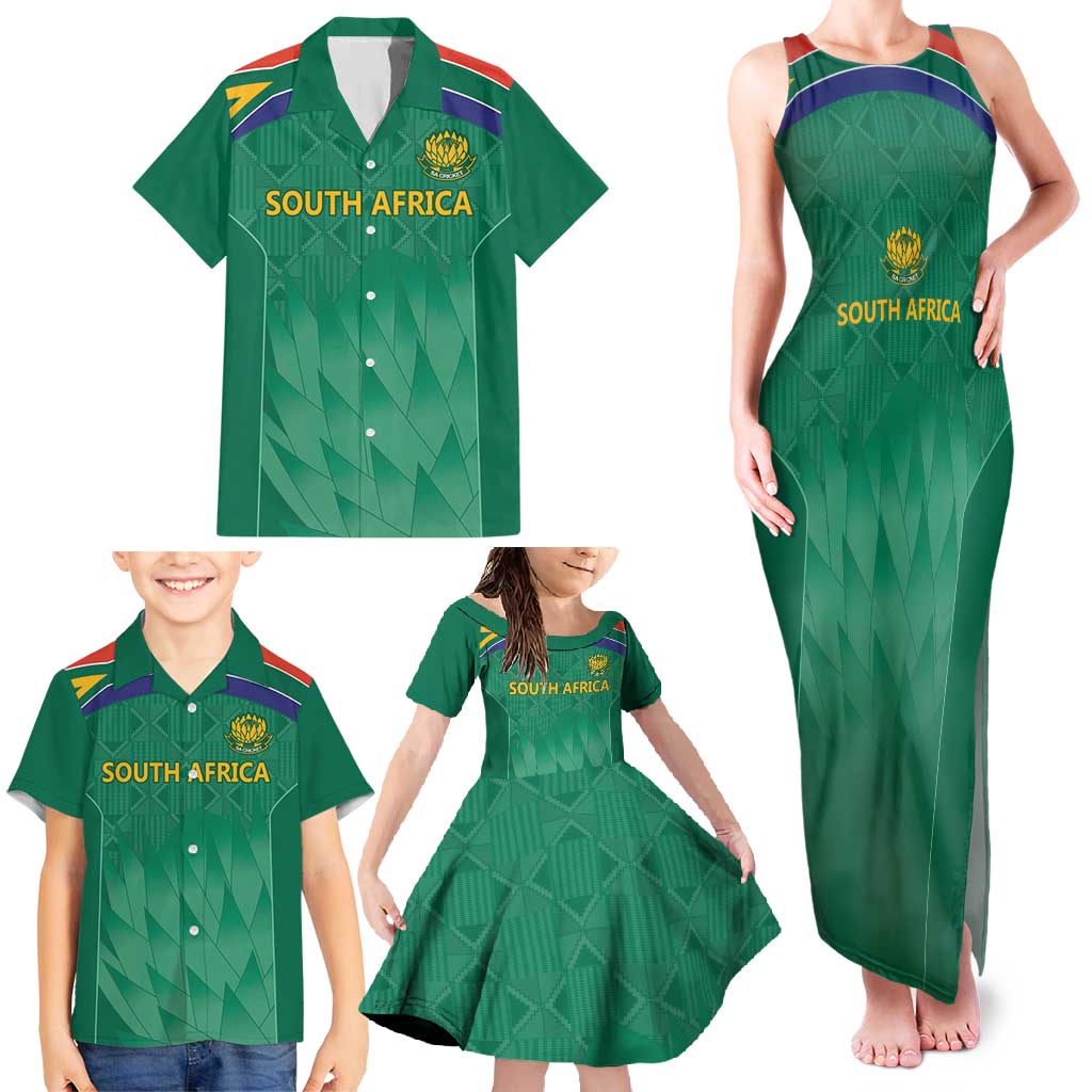 South Africa Cricket Custom Family Matching Tank Maxi Dress and Hawaiian Shirt Proteas Green - Wonder Print Shop