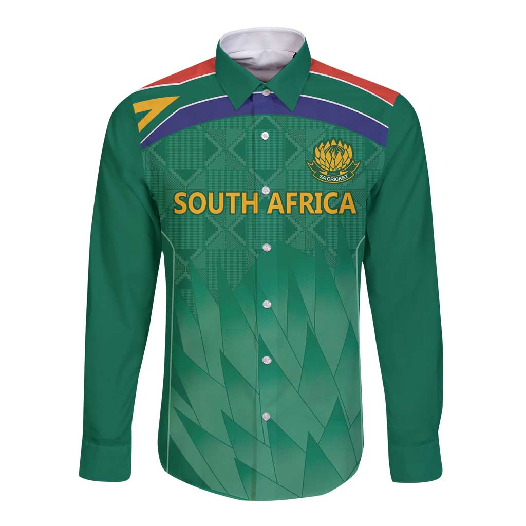 South Africa Cricket Custom Long Sleeve Button Shirt Proteas Green - Wonder Print Shop