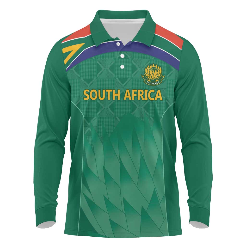 South Africa Cricket Custom Long Sleeve Polo Shirt Proteas Green - Wonder Print Shop