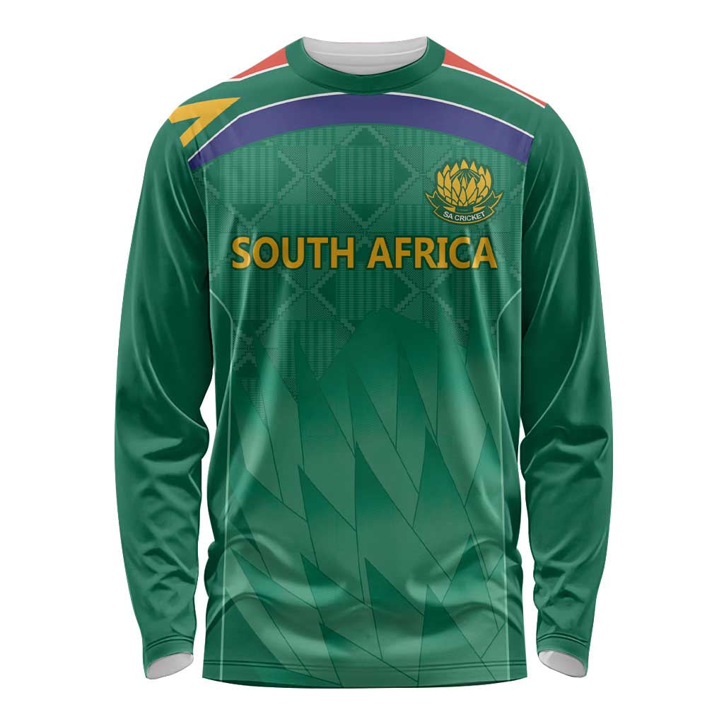 South Africa Cricket Custom Long Sleeve Shirt Proteas Green - Wonder Print Shop