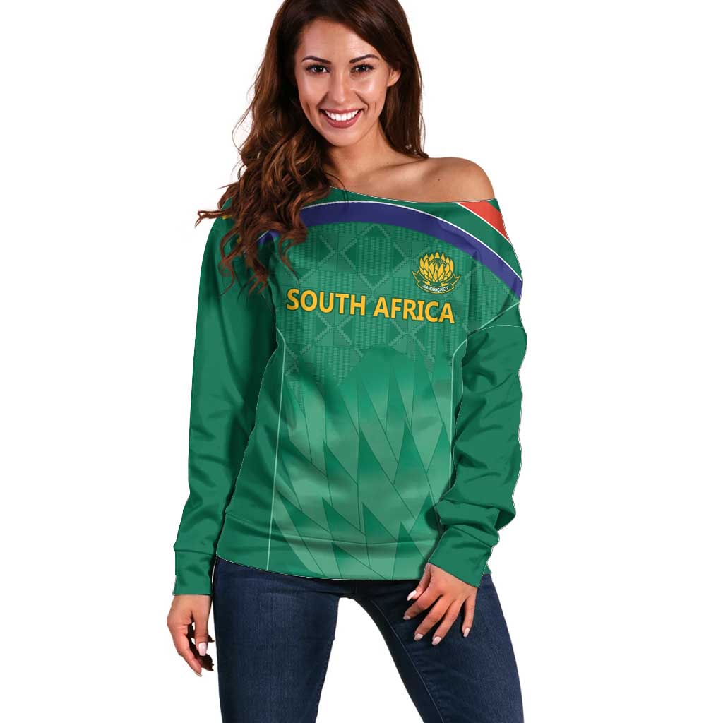 South Africa Cricket Custom Off Shoulder Sweater Proteas Green