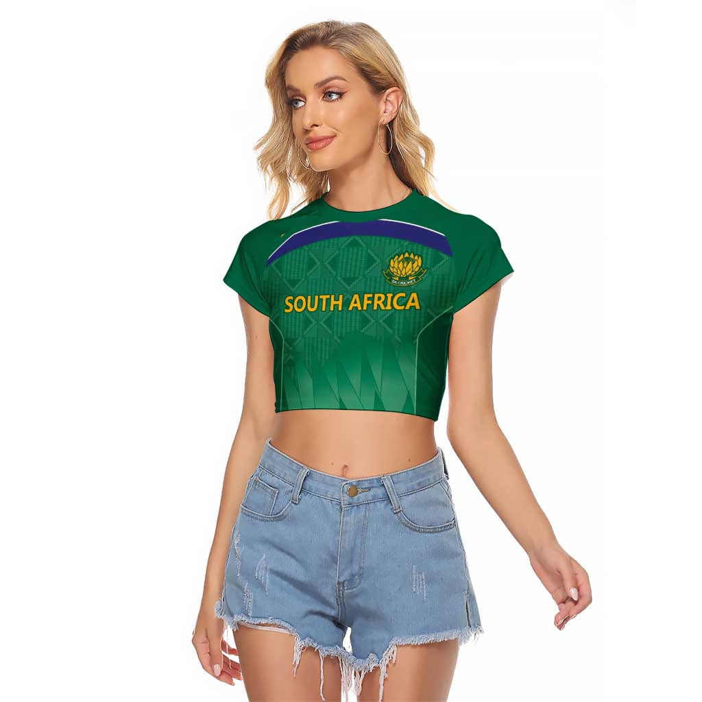 South Africa Cricket Custom Raglan Cropped T Shirt Proteas Green - Wonder Print Shop