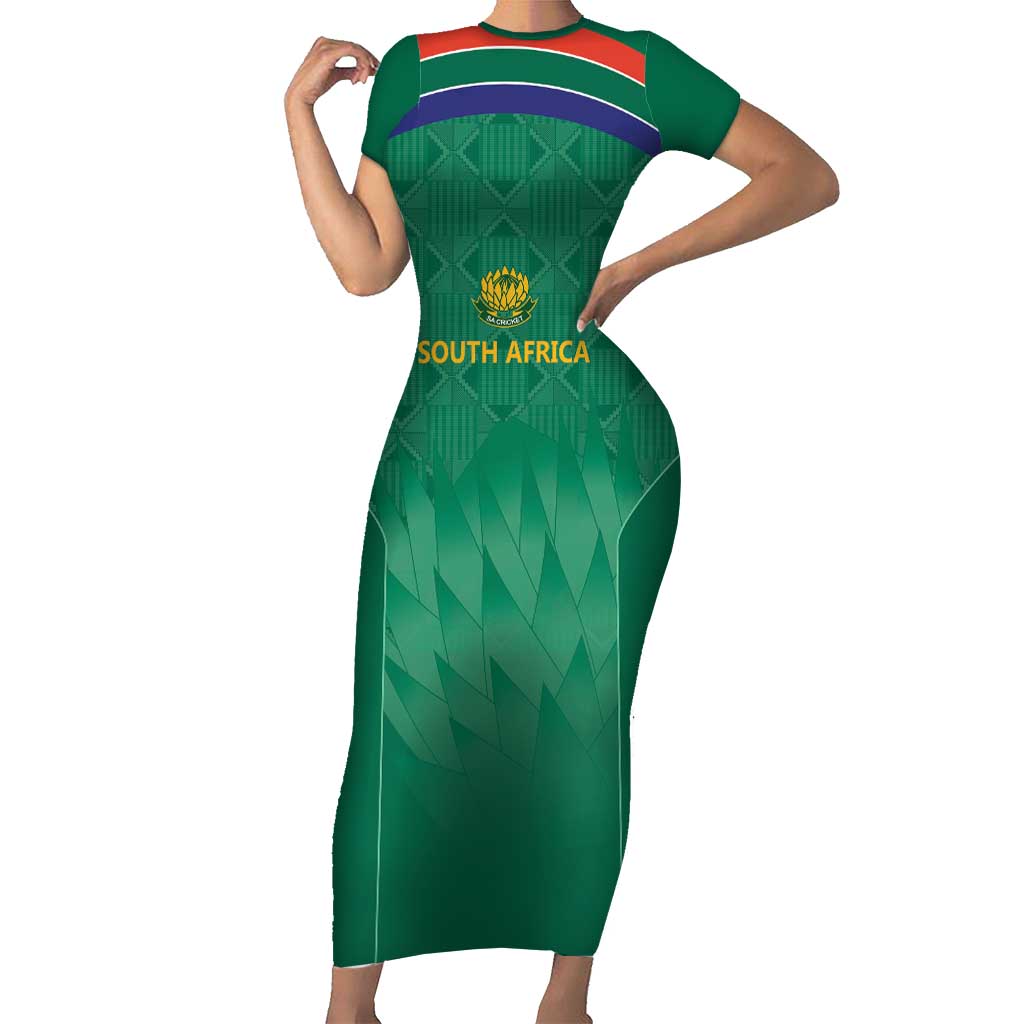 South Africa Cricket Custom Short Sleeve Bodycon Dress Proteas Green