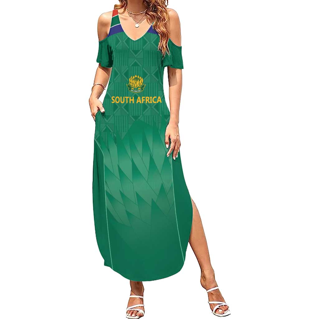 South Africa Cricket Custom Summer Maxi Dress Proteas Green - Wonder Print Shop