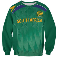 Green cricket sweatshirt with South Africa text and SA Cricket emblem