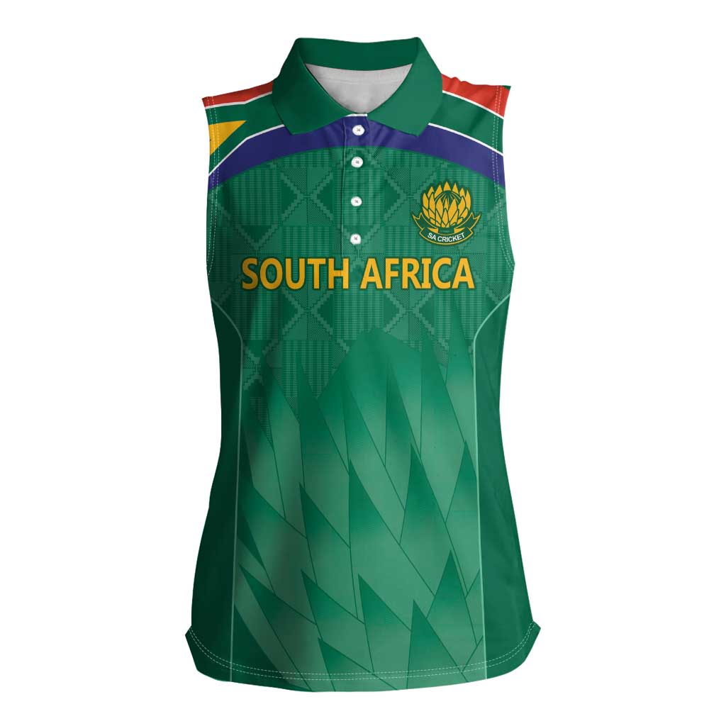 South Africa Cricket Custom Women Sleeveless Polo Shirt Proteas Green