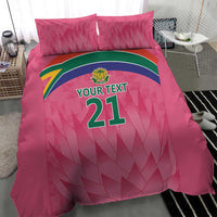 Pink bedding set with 'YOUR TEXT 21' and Proteas crest on duvet, two pillows