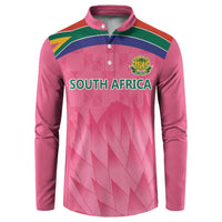 Pink South Africa cricket button sweatshirt with polo collar and chest logo