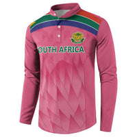 Pink South Africa cricket button sweatshirt, chest graphic and green/yellow trim