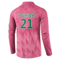 Pink cricket sweatshirt back with YOUR TEXT 21 and pattern