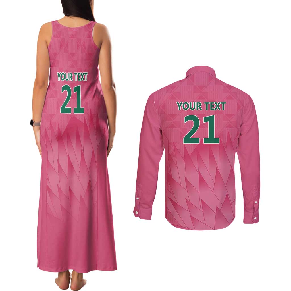 South Africa Cricket Custom Couples Matching Tank Maxi Dress and Long Sleeve Button Shirt Proteas Pink LT9 - Wonder Print Shop