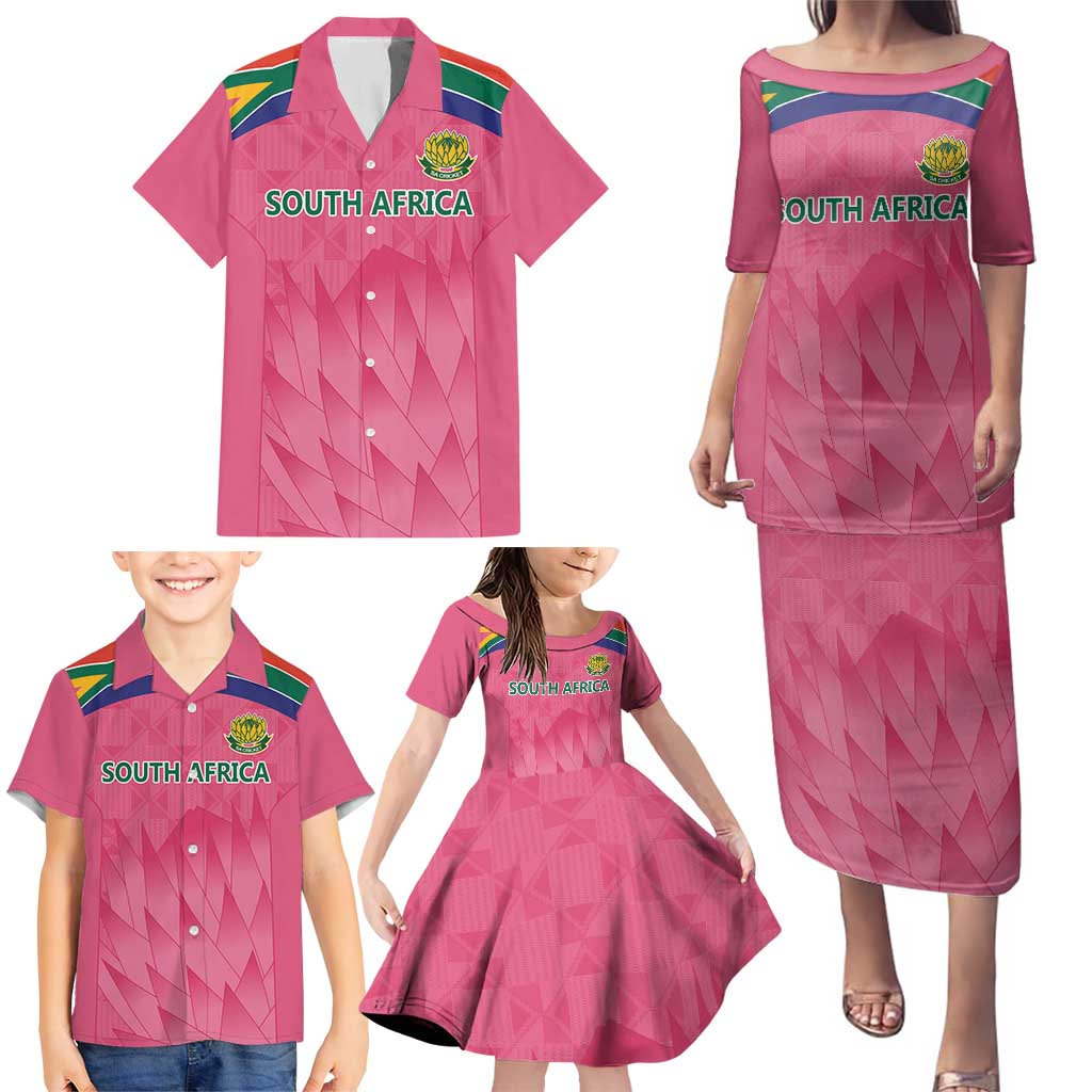 South Africa Cricket Custom Family Matching Puletasi and Hawaiian Shirt Proteas Pink - Wonder Print Shop