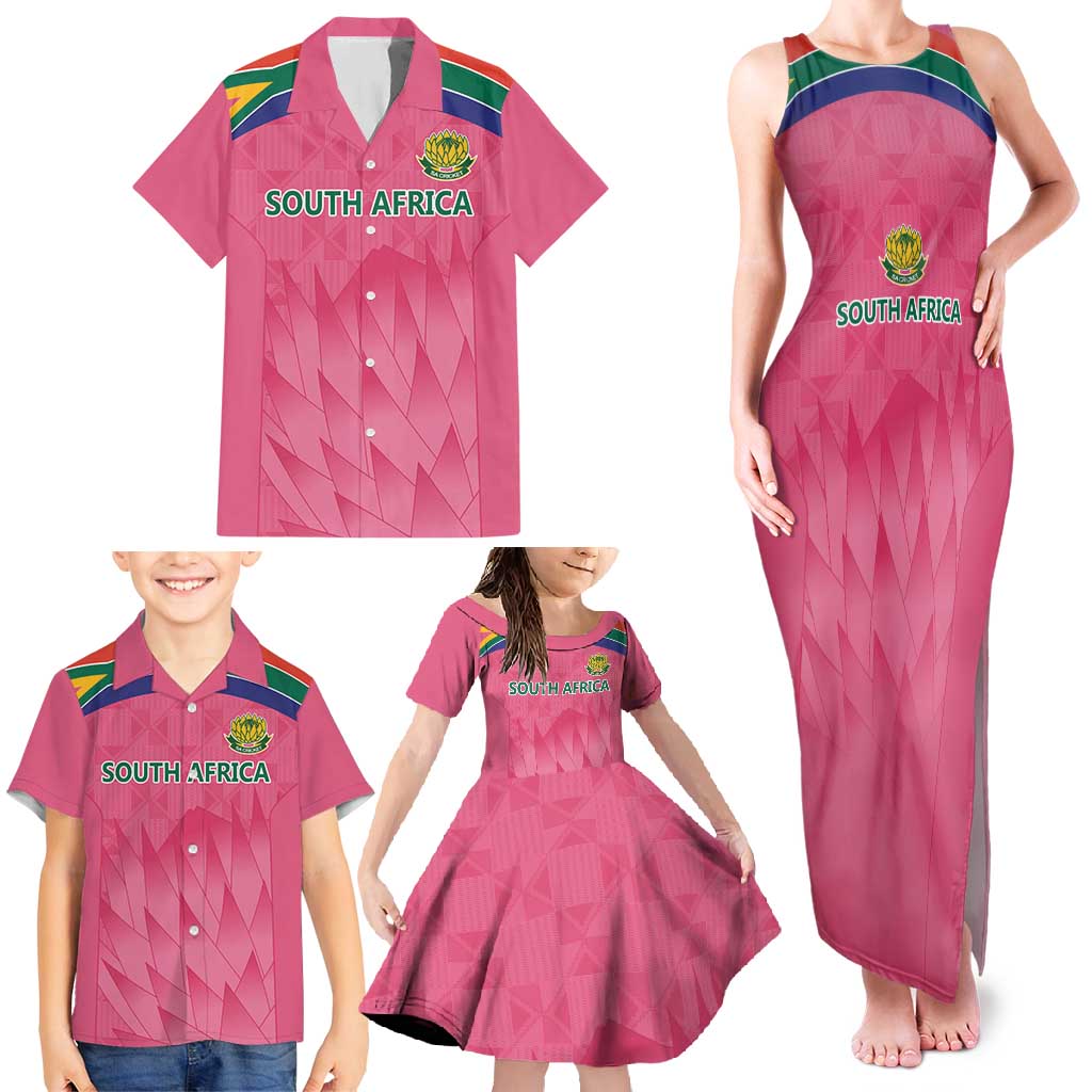 South Africa Cricket Custom Family Matching Tank Maxi Dress and Hawaiian Shirt Proteas Pink - Wonder Print Shop