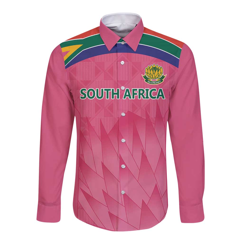 South Africa Cricket Custom Long Sleeve Button Shirt Proteas Pink - Wonder Print Shop