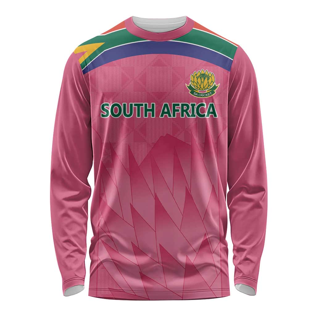 South Africa Cricket Custom Long Sleeve Shirt Proteas Pink - Wonder Print Shop