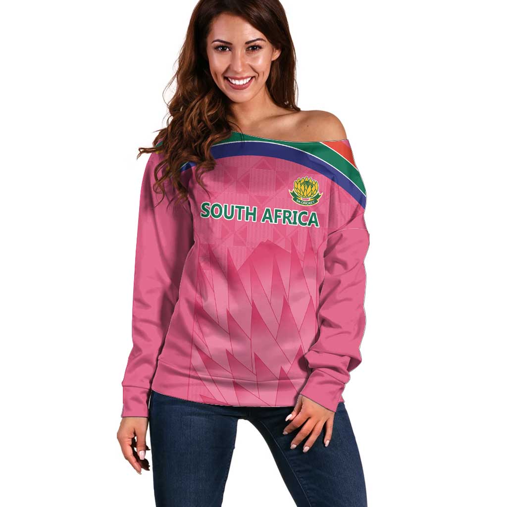 South Africa Cricket Custom Off Shoulder Sweater Proteas Pink