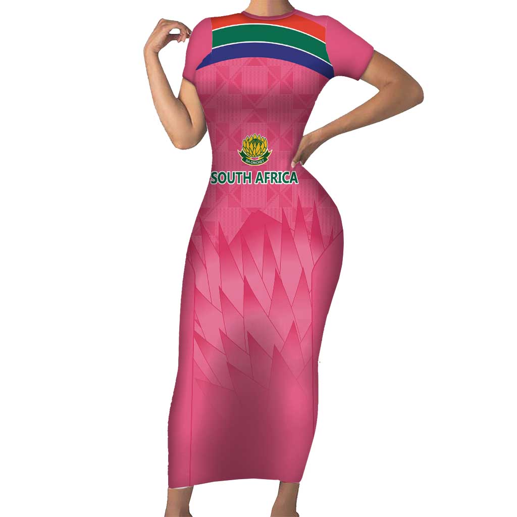 South Africa Cricket Custom Short Sleeve Bodycon Dress Proteas Pink