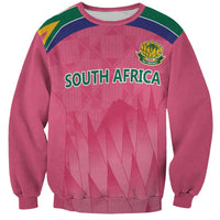 Unisex pink cricket sweatshirt, SOUTH AFRICA front print with crest logo