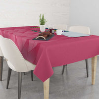 Pink cricket tablecloth with geometric pattern and hanging table skirt