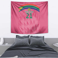 Pink cricket tapestry with Proteas crest and 'YOUR TEXT 21' custom text display