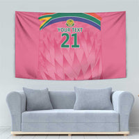 Pink cricket tapestry with Proteas crest and 'YOUR TEXT 21' center design